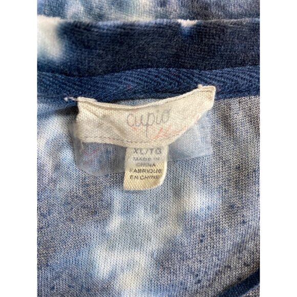 Cupid Tie Dye Tunic Top XL Blue White Long Sleeve V-Neck Boho Loungewear Retro - Picture 4 of 7